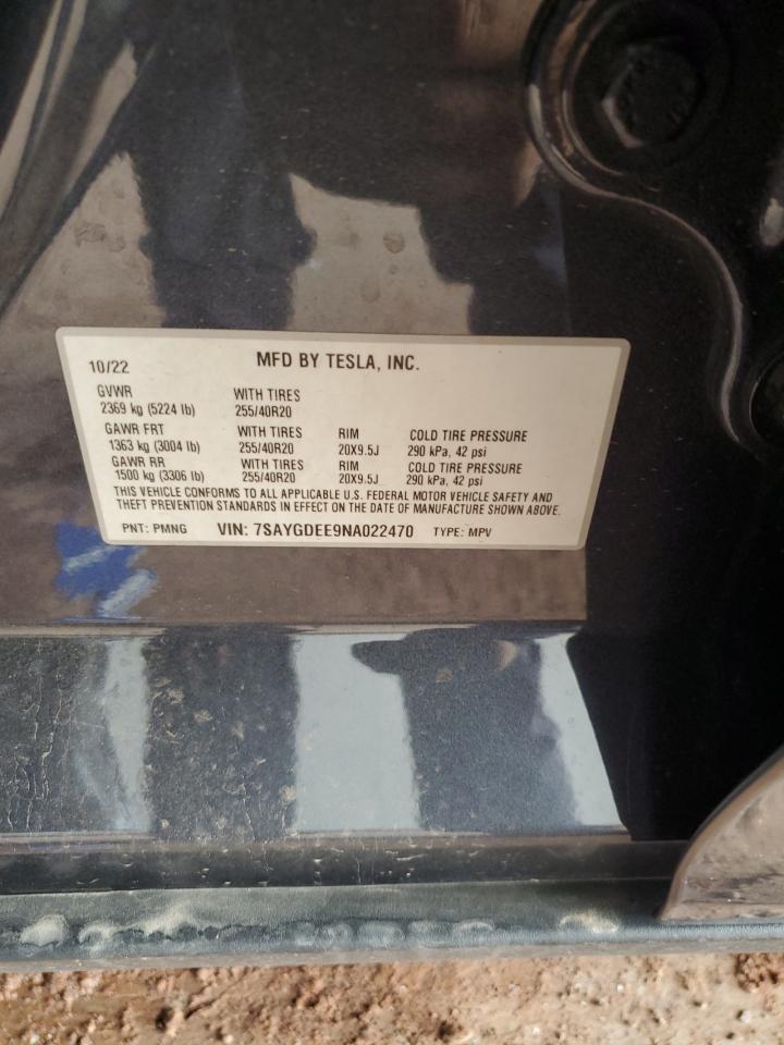 2022 Tesla Model Y VIN: 7SAYGDEE9NA022470 Lot: 71246535
