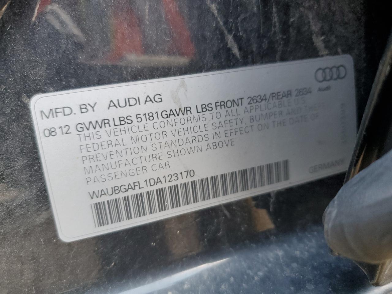 2013 Audi S4 Premium Plus VIN: WAUBGAFL1DA123170 Lot: 71441115