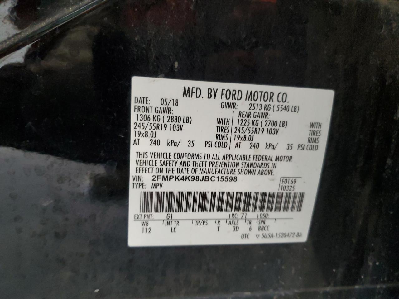 2018 Ford Edge Titanium VIN: 2FMPK4K98JBC15598 Lot: 84025135