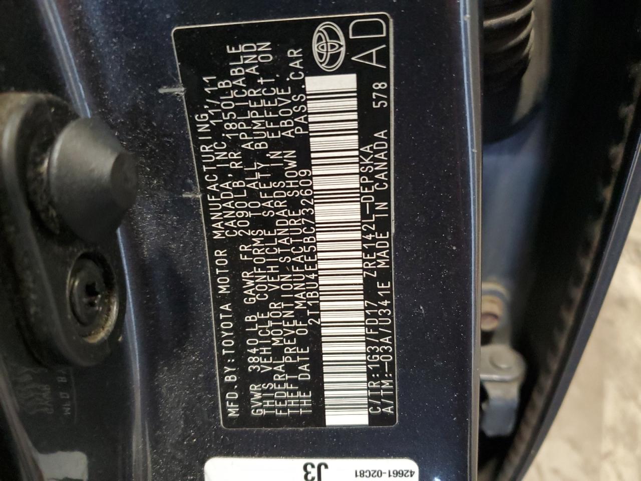 2011 Toyota Corolla Base VIN: 2T1BU4EE5BC732609 Lot: 80939845