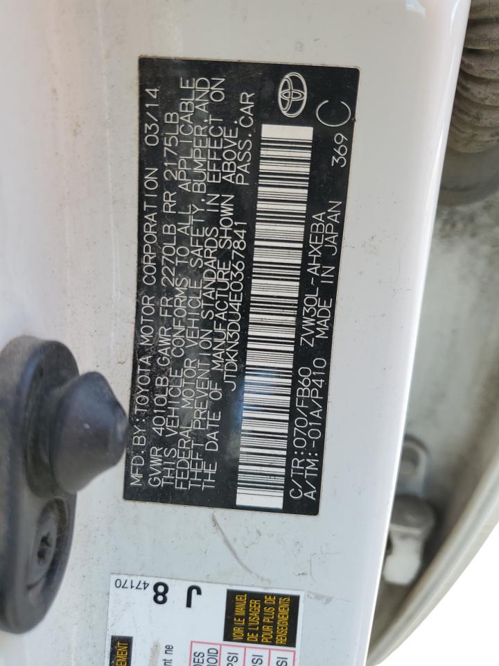 2014 Toyota Prius VIN: JTDKN3DU4E0367841 Lot: 81097855