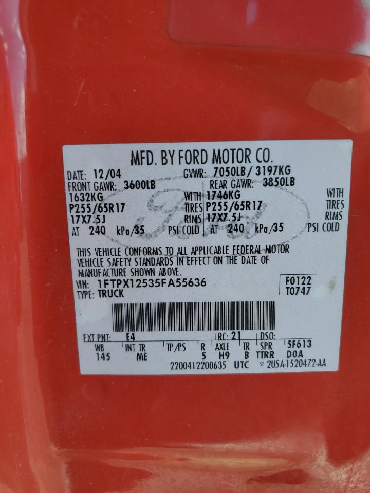 2005 Ford F150 VIN: 1FTPX12535FA55636 Lot: 83793145