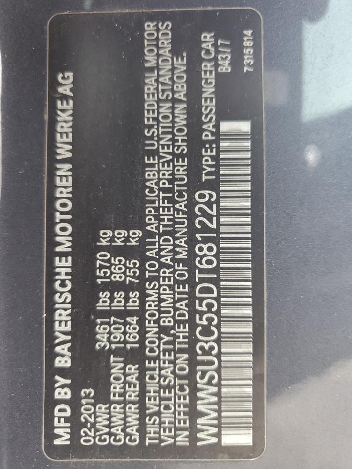 2013 Mini Cooper VIN: WMWSU3C55DT681229 Lot: 81660785