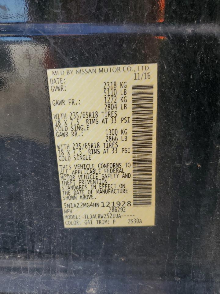 2017 Nissan Murano S VIN: 5N1AZ2MG4HN121928 Lot: 81716025