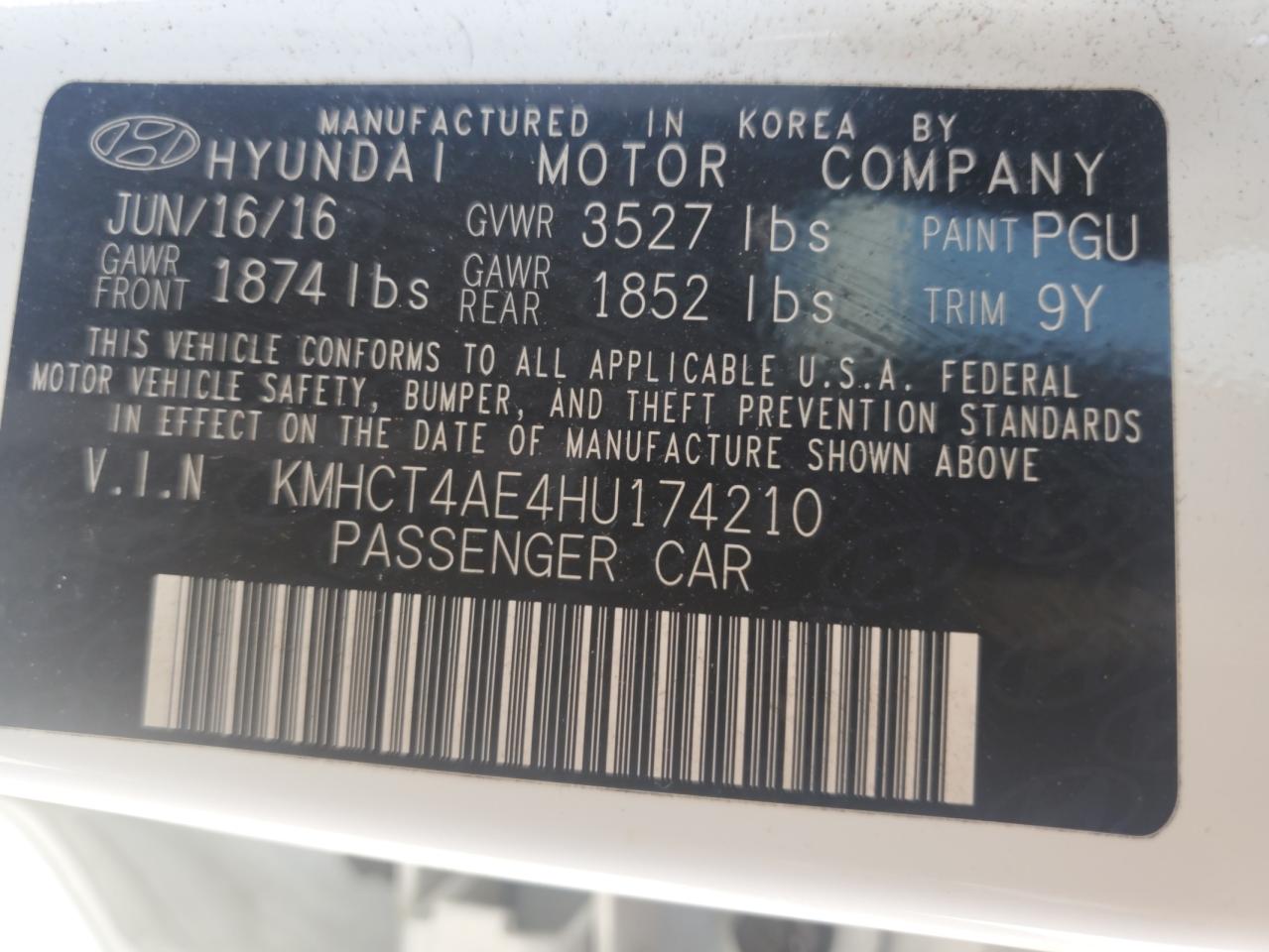 2017 Hyundai Accent Se VIN: KMHCT4AE4HU174210 Lot: 71888625