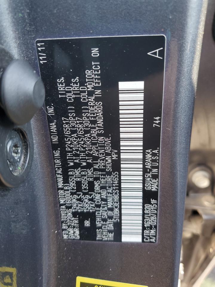 2012 Toyota Highlander Base VIN: 5TDBK3EH8CS114655 Lot: 81196395