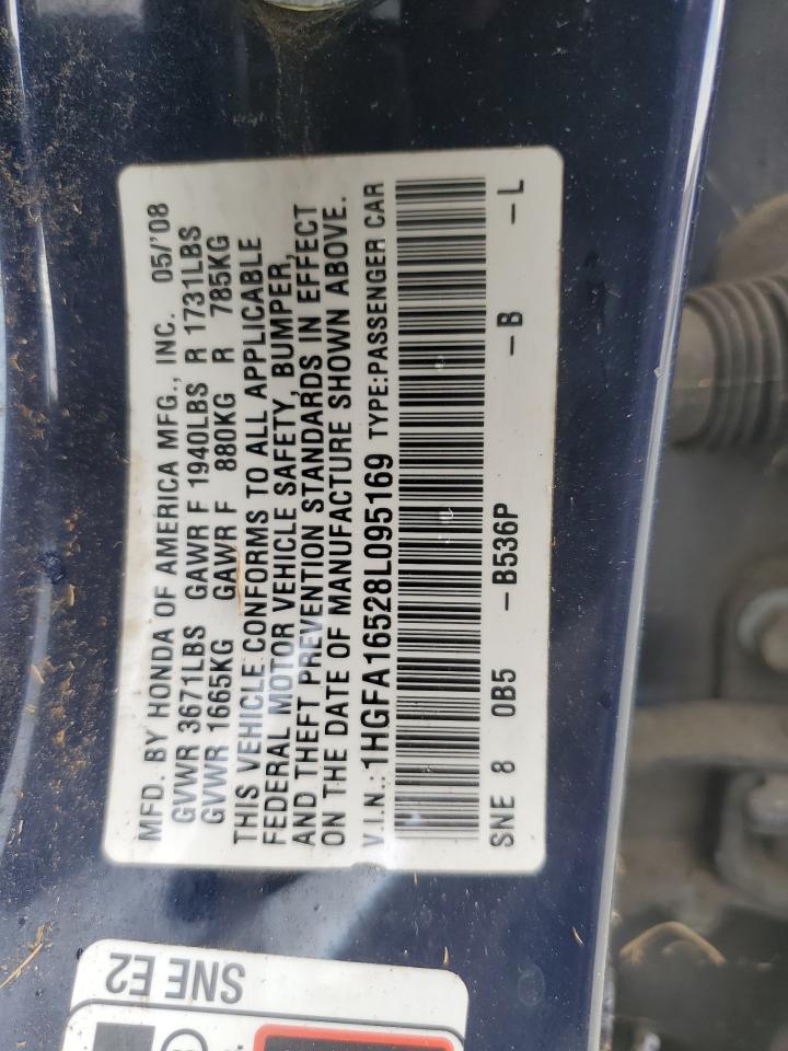 2008 Honda Civic Lx VIN: 1HGFA16528L095169 Lot: 61551965