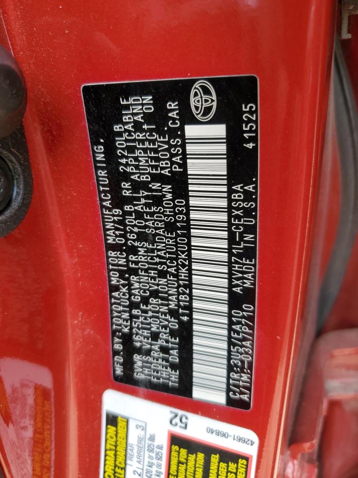 2019 Toyota Camry Hybrid VIN: 4T1B21HK2KU011930 Lot: 82111515
