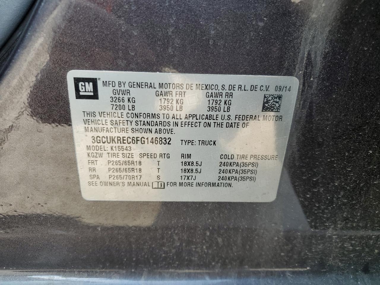 2015 Chevrolet Silverado K1500 Lt VIN: 3GCUKREC6FG146832 Lot: 70726525