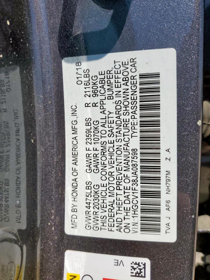 2018 Honda Accord Sport VIN: 1HGCV1F38JA087598 Lot: 71861035