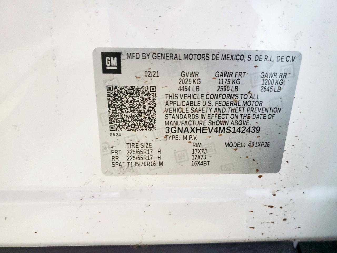 2021 Chevrolet Equinox Ls VIN: 3GNAXHEV4MS142439 Lot: 83826315