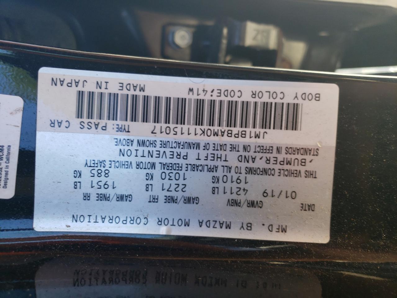 2019 Mazda 3 Select VIN: JM1BPBAM0K1115017 Lot: 80644165