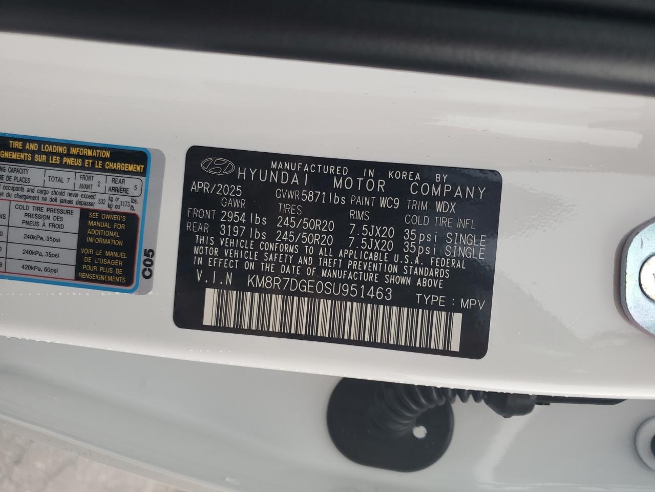 2025 Hyundai Palisade Calligraphy VIN: KM8R7DGE0SU951463 Lot: 82120605