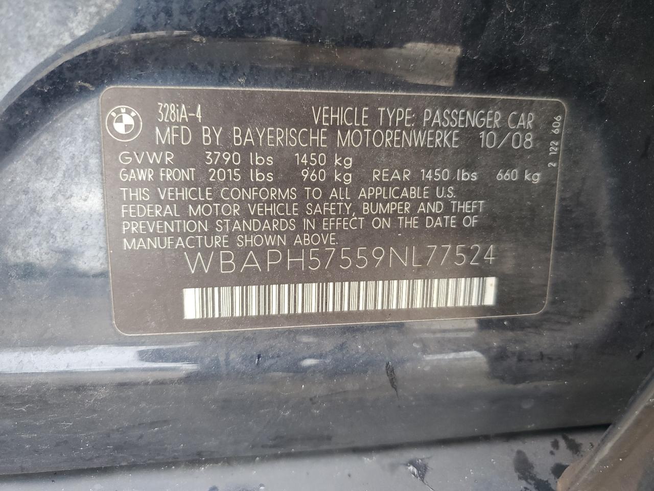 2009 BMW 328 I Sulev VIN: WBAPH57559NL77524 Lot: 71737195