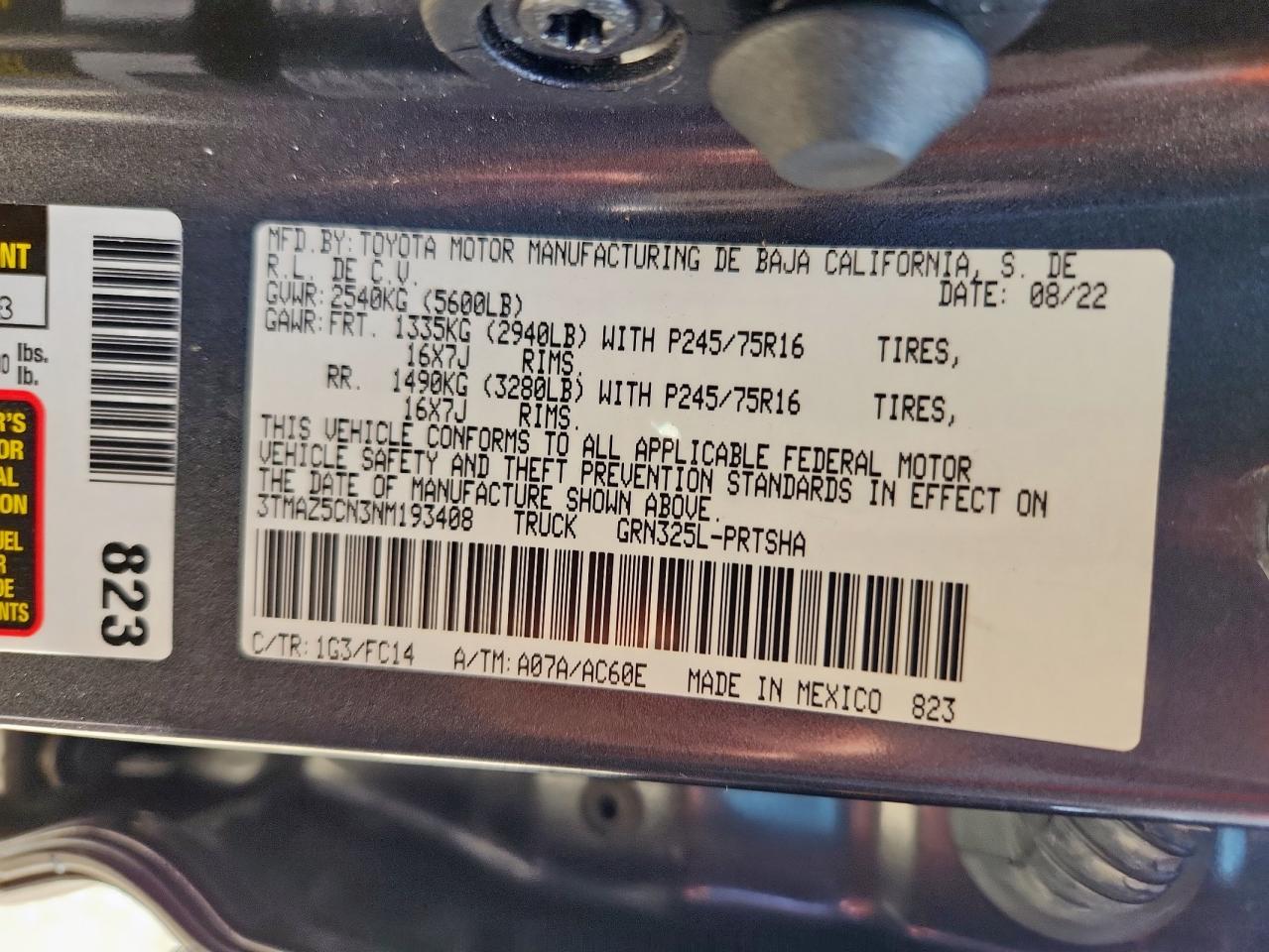 2022 Toyota Tacoma Double Cab VIN: 3TMAZ5CN3NM193408 Lot: 71265715