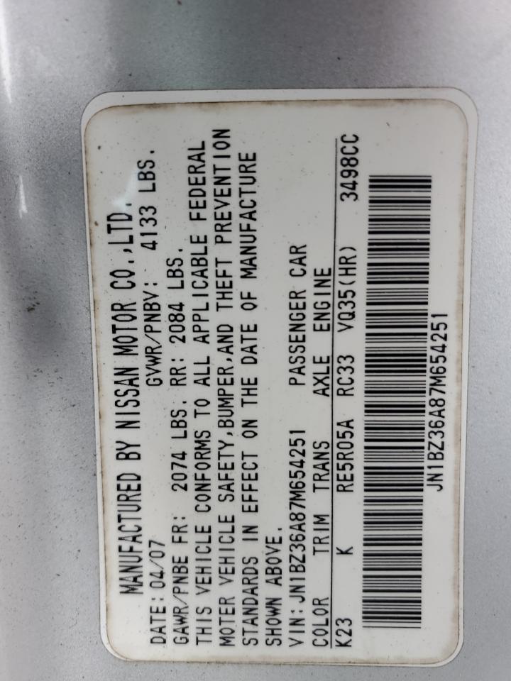 2007 Nissan 350Z Roadster VIN: JN1BZ36A87M654251 Lot: 80039075
