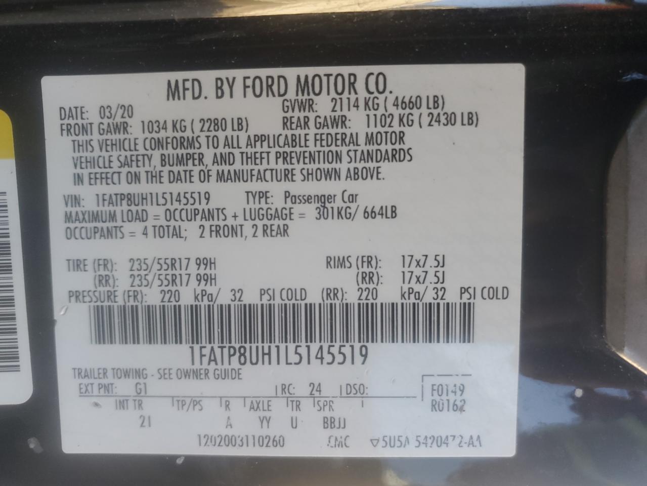 2020 Ford Mustang VIN: 1FATP8UH1L5145519 Lot: 81524195