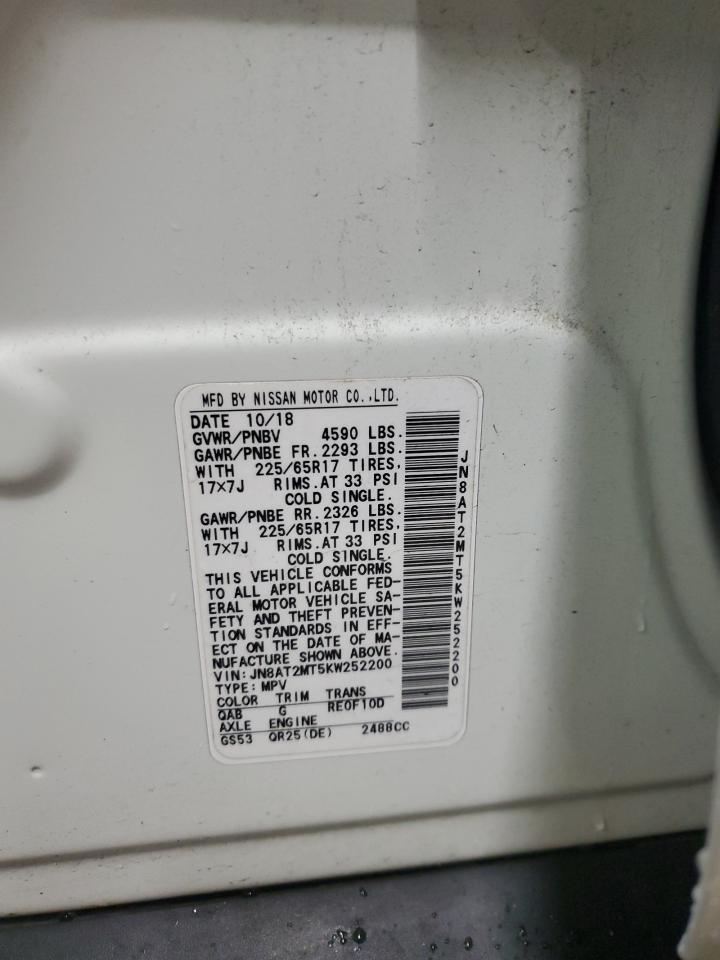 2019 Nissan Rogue S VIN: JN8AT2MT5KW252200 Lot: 80589415