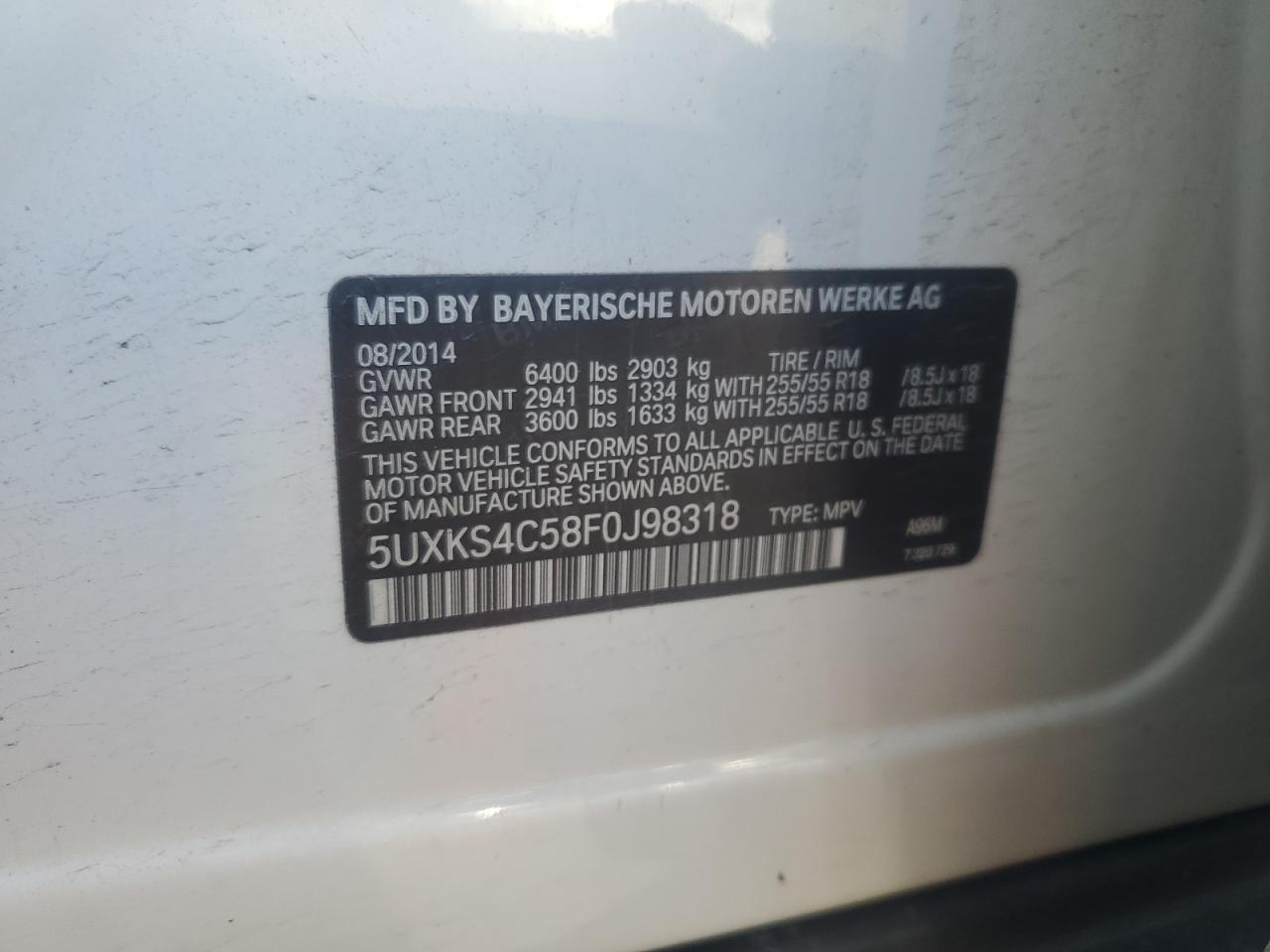 2015 BMW X5 xDrive35D VIN: 5UXKS4C58F0J98318 Lot: 81255345