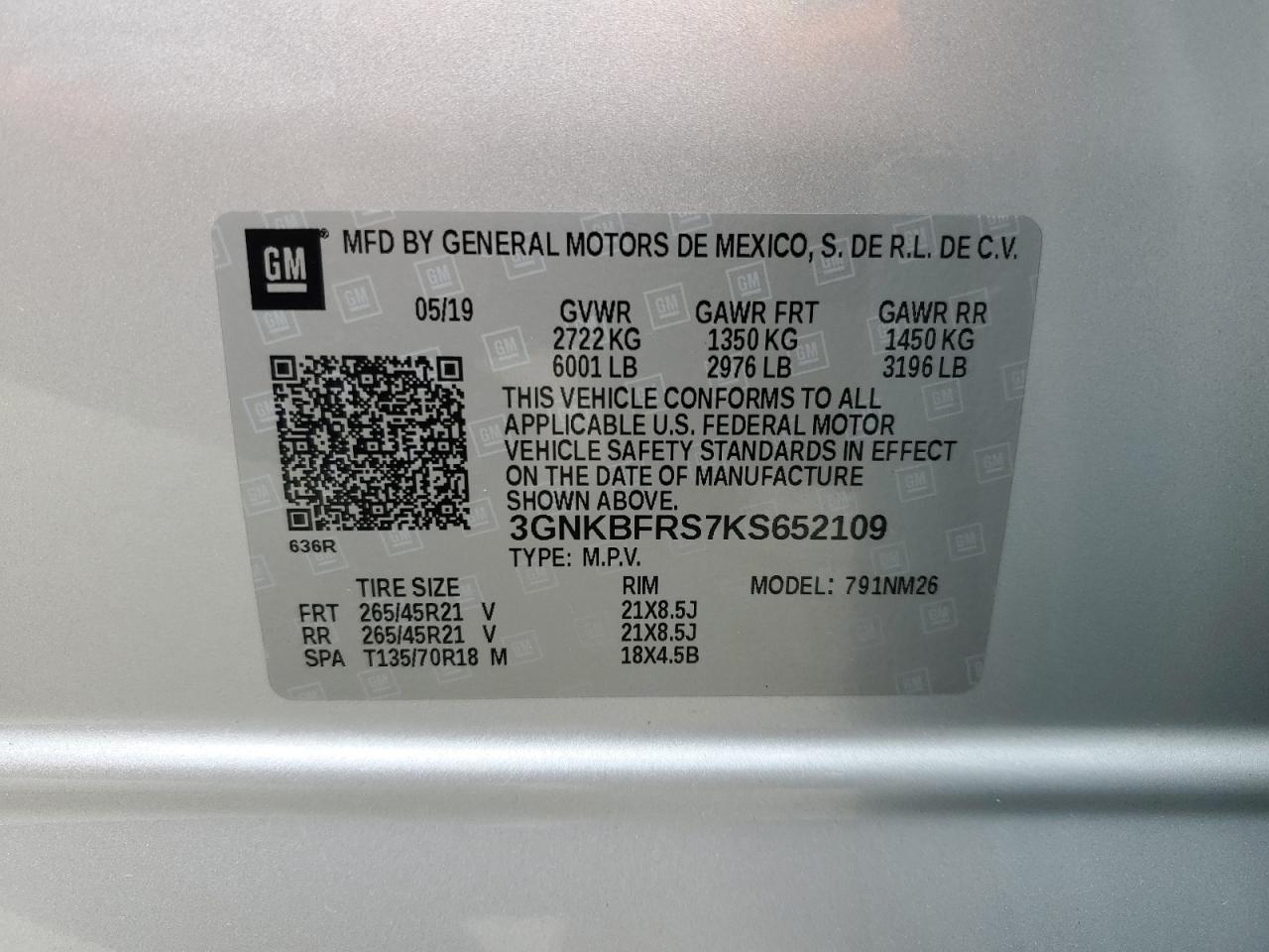 2019 Chevrolet Blazer Premier VIN: 3GNKBFRS7KS652109 Lot: 81725225