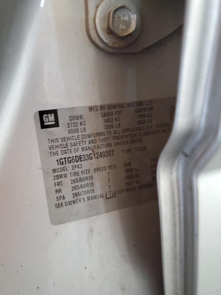 2016 GMC Canyon Slt VIN: 1GTG6DE33G1249307 Lot: 71753125