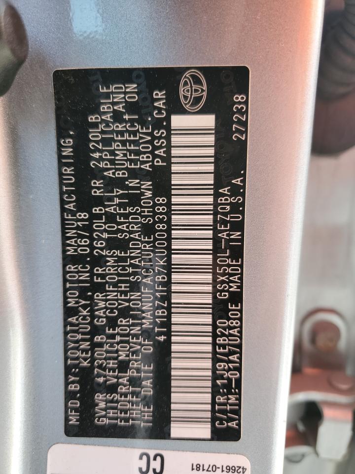 2019 Toyota Avalon Xle VIN: 4T1BZ1FB7KU008388 Lot: 71884385