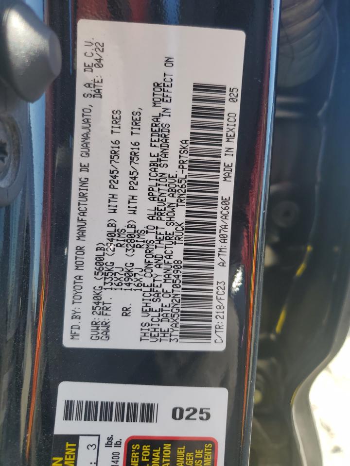 2022 Toyota Tacoma Double Cab VIN: 3TYAX5GN2NT054908 Lot: 80919855