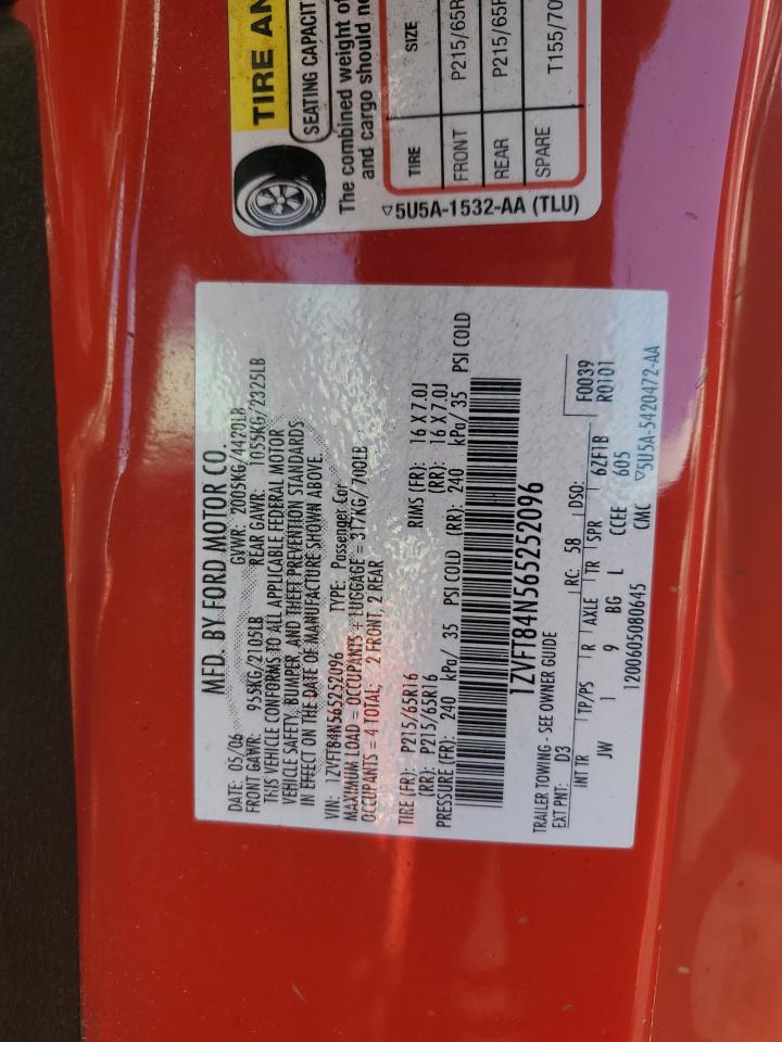 2006 Ford Mustang VIN: 1ZVFT84N565252096 Lot: 84902415