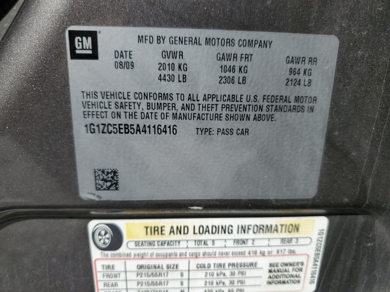 2010 Chevrolet Malibu 1Lt VIN: 1G1ZC5EB5A4116416 Lot: 84380295