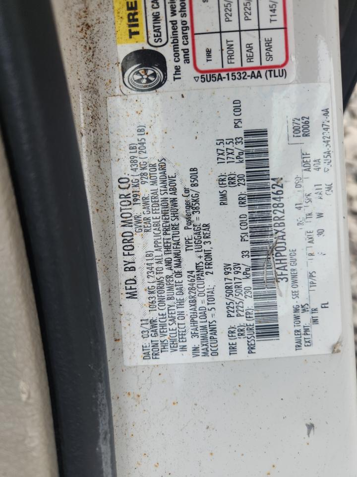 2011 Ford Fusion Sel VIN: 3FAHP0JAXBR284624 Lot: 81062475