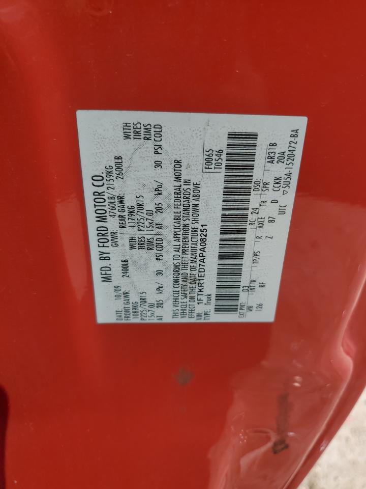 2010 Ford Ranger Super Cab VIN: 1FTKR1ED7APA08251 Lot: 83825695