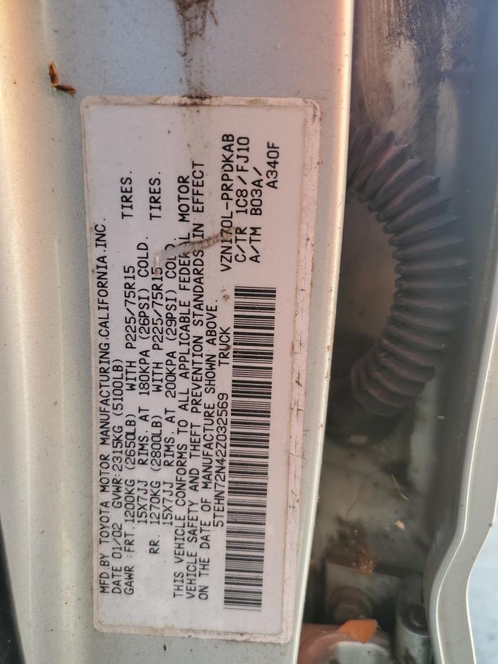 2002 Toyota Tacoma Double Cab VIN: 5TEHN72N42Z032569 Lot: 80691225