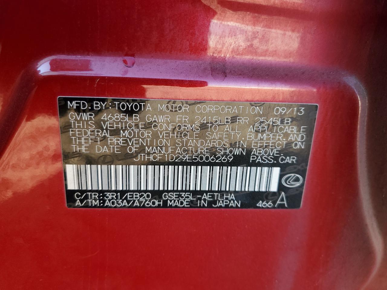 2014 Lexus Is 250 VIN: JTHCF1D29E5006269 Lot: 81907765