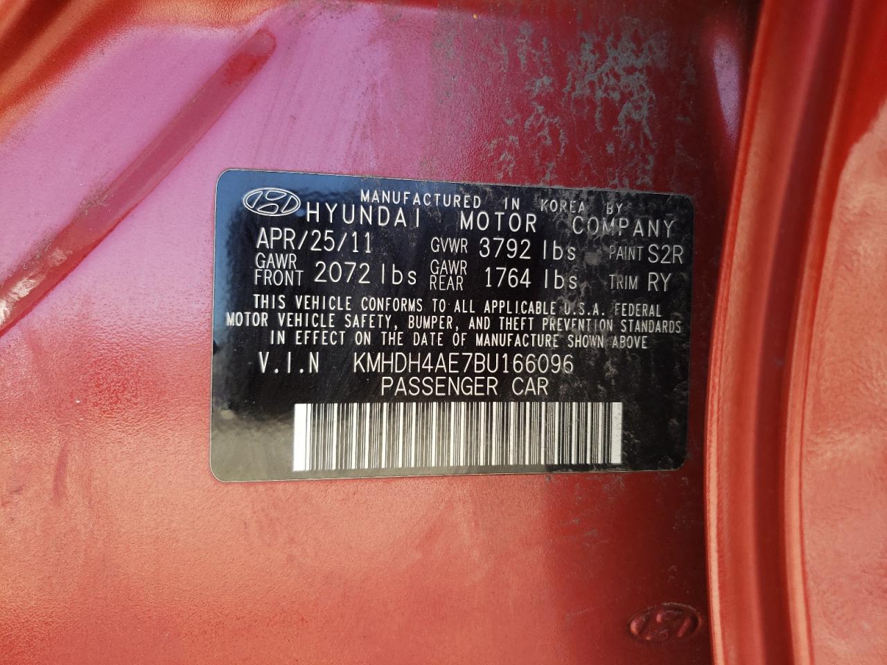2011 Hyundai Elantra Gls VIN: KMHDH4AE7BU166096 Lot: 84591035