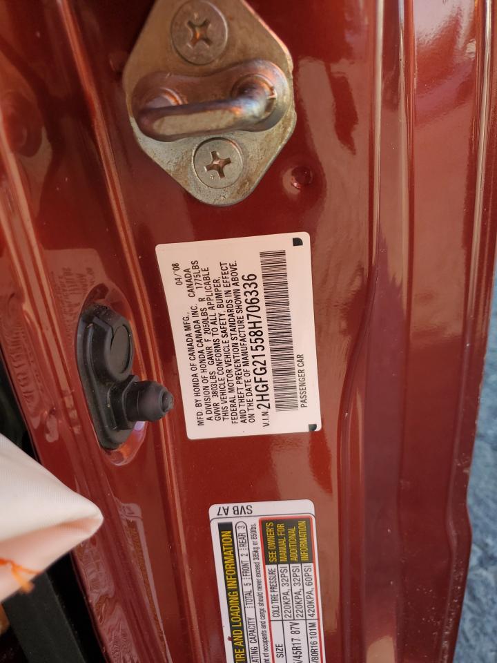 2008 Honda Civic Si VIN: 2HGFG21558H706336 Lot: 81641115