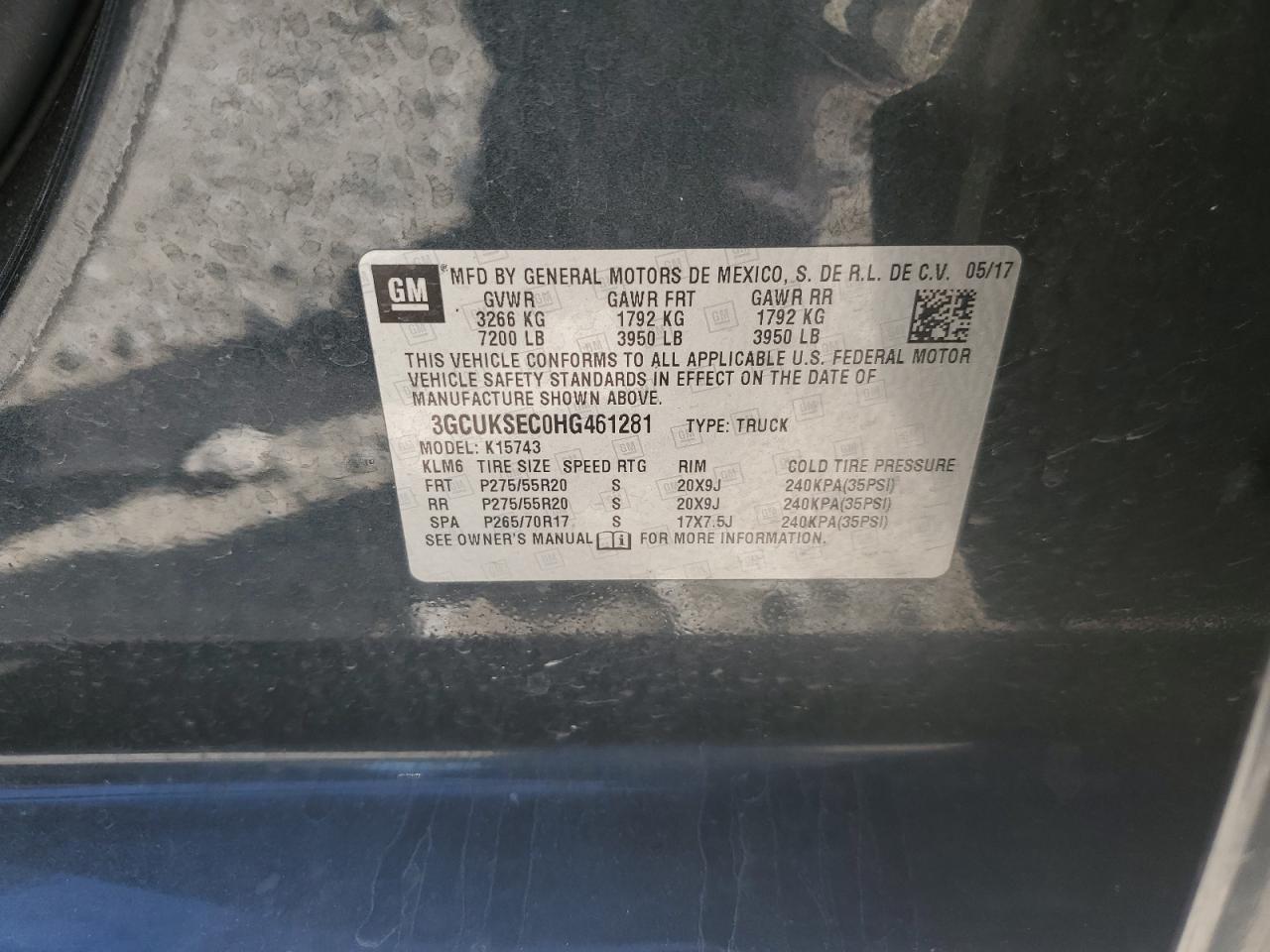 2017 Chevrolet Silverado K1500 Ltz VIN: 3GCUKSEC0HG461281 Lot: 81636095