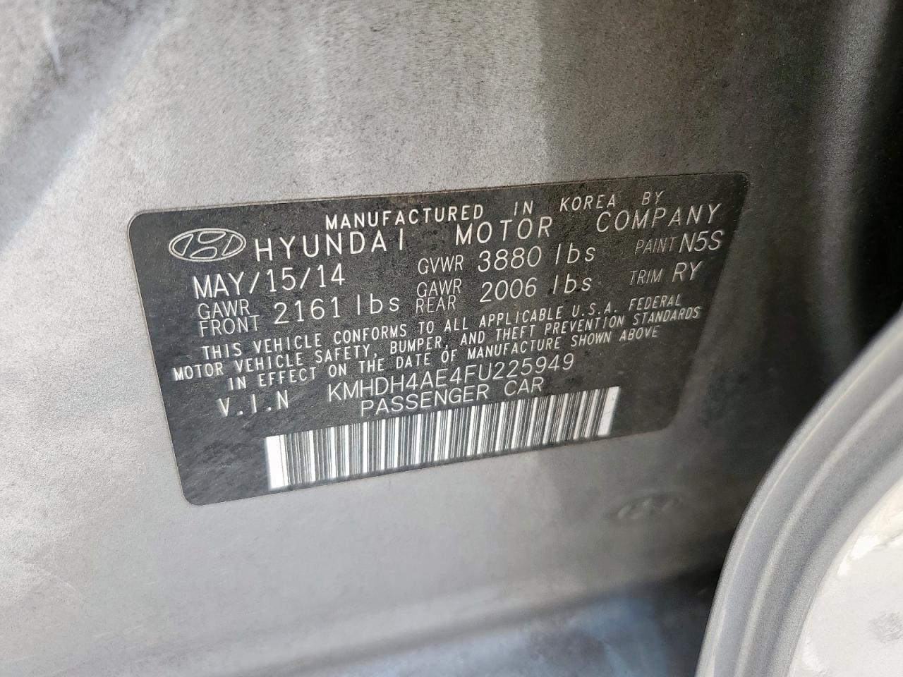 2015 Hyundai Elantra Se VIN: KMHDH4AE4FU225949 Lot: 83849255