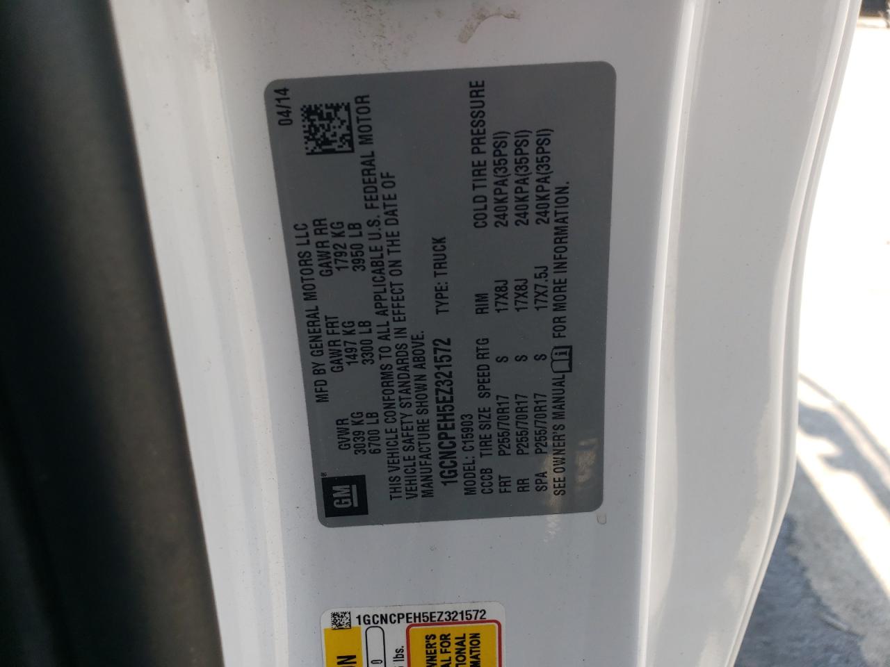 2014 Chevrolet Silverado C1500 VIN: 1GCNCPEH5EZ321572 Lot: 81509635