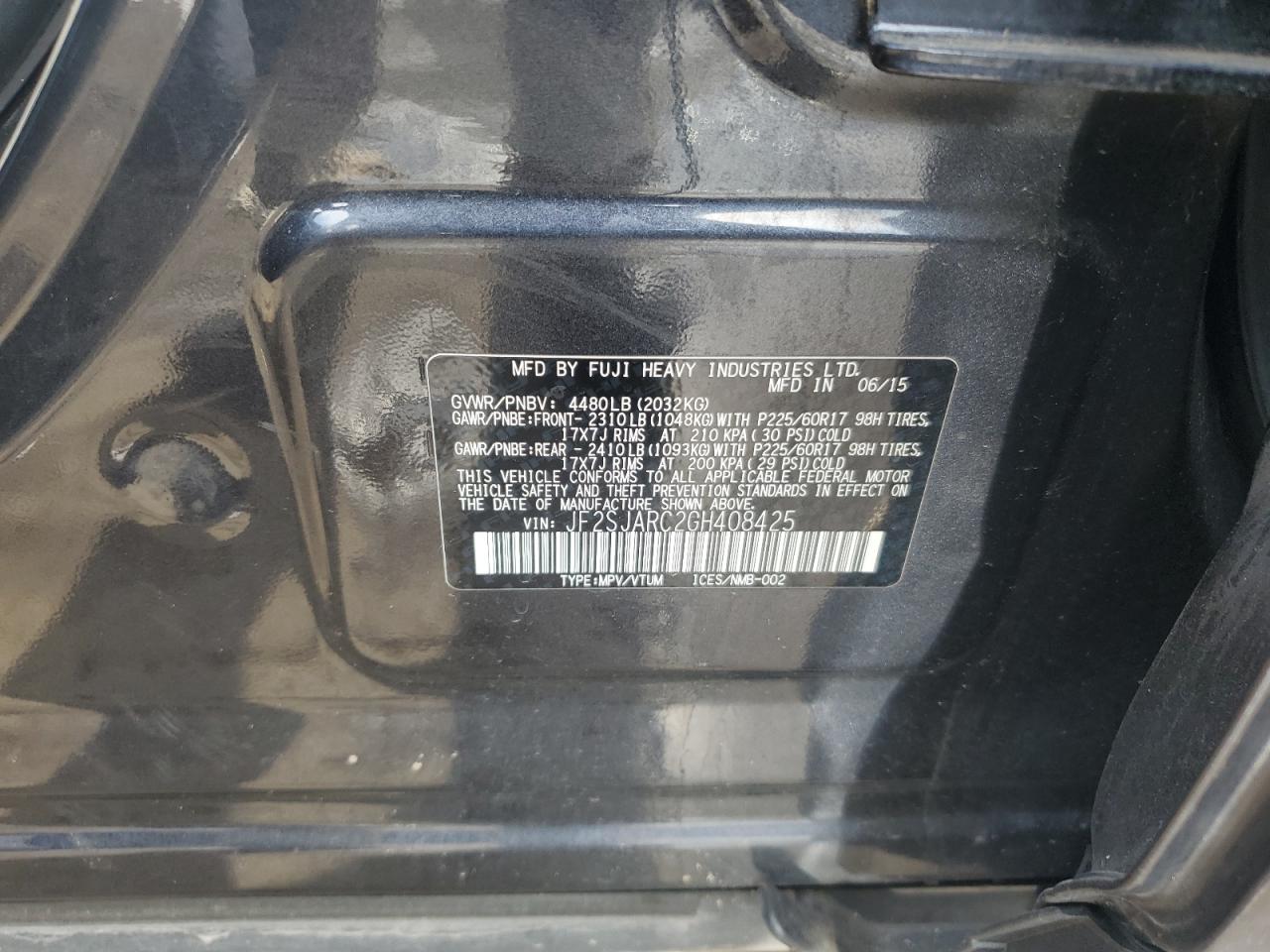 2016 Subaru Forester 2.5I Limited VIN: JF2SJARC2GH408425 Lot: 81772075