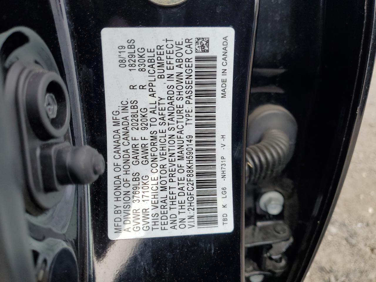 2019 Honda Civic Sport VIN: 2HGFC2F88KH590149 Lot: 81395525