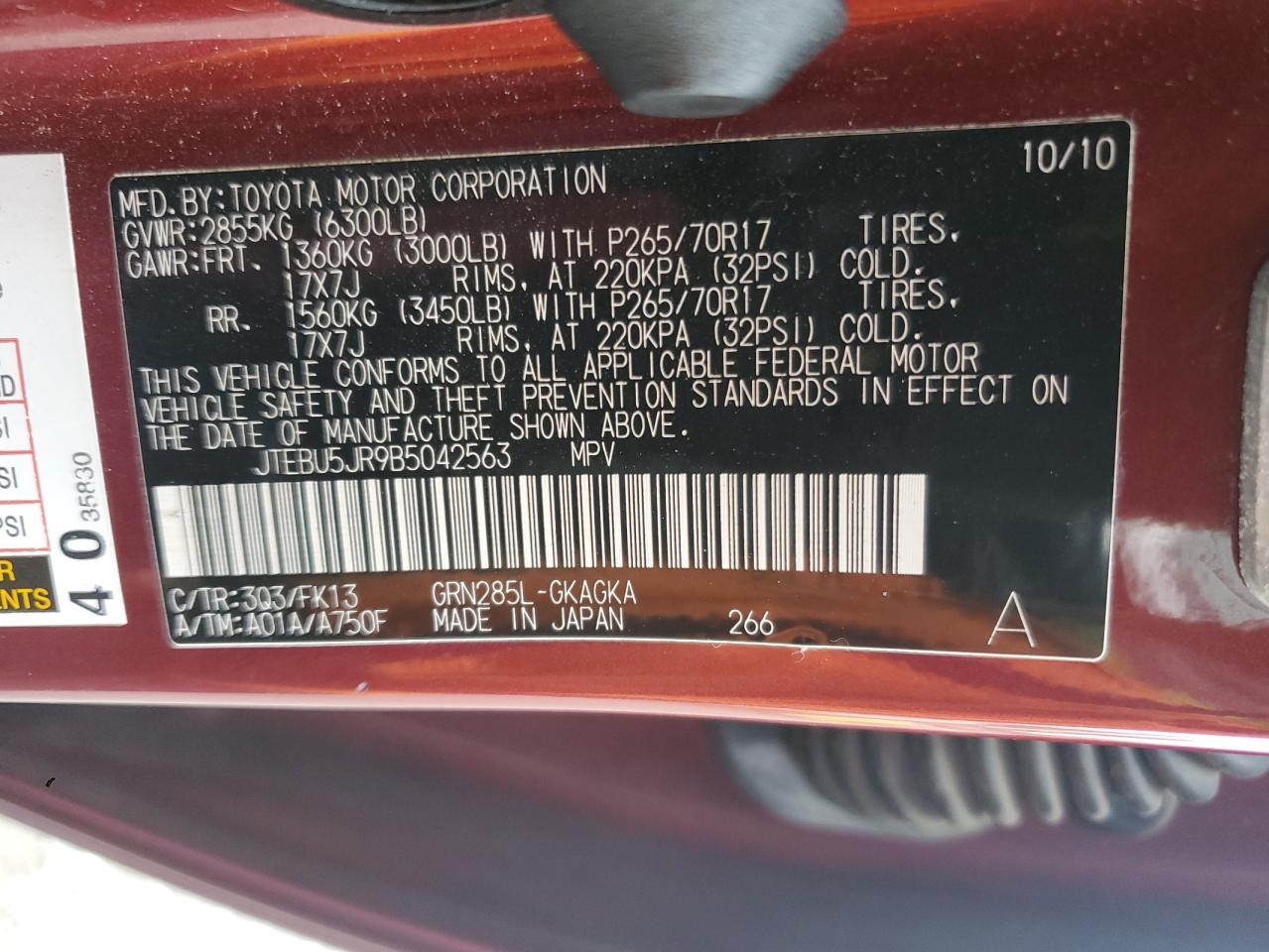 2011 Toyota 4Runner Sr5 VIN: JTEBU5JR9B5042563 Lot: 70140795