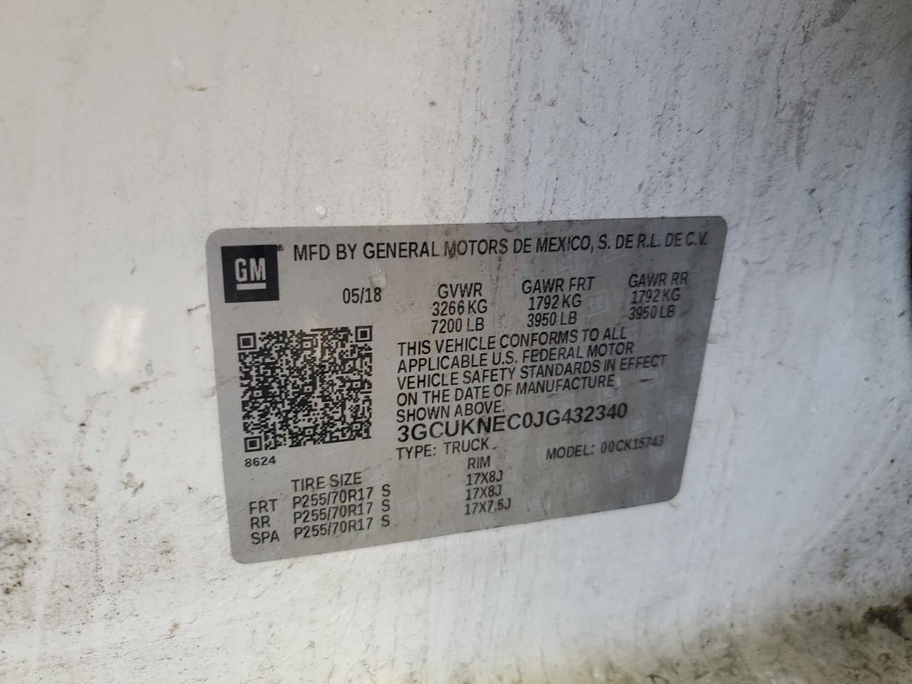 2018 Chevrolet Silverado K1500 VIN: 3GCUKNEC0JG432340 Lot: 84440585