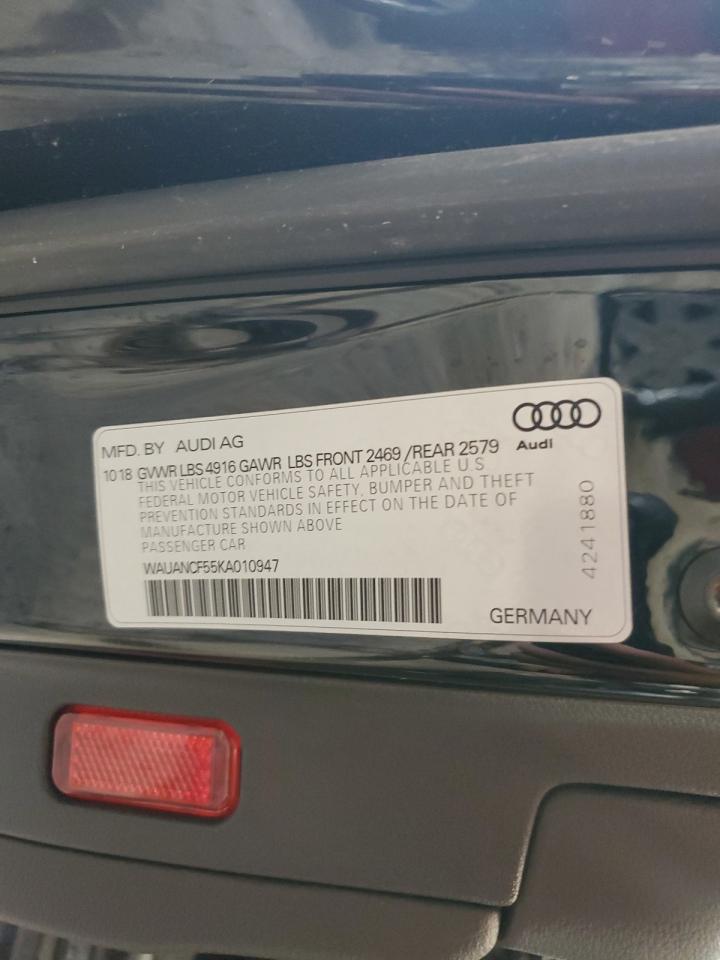 2019 Audi A5 Premium VIN: WAUANCF55KA010947 Lot: 80468495