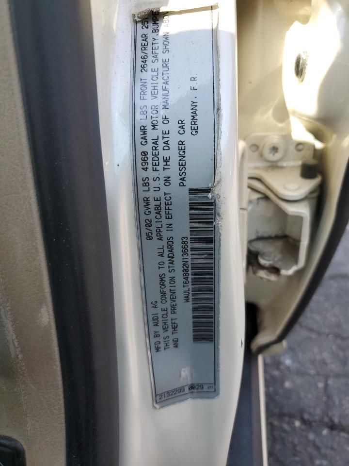 2002 Audi A6 3.0 Quattro VIN: WAULT64B02N136683 Lot: 71359915