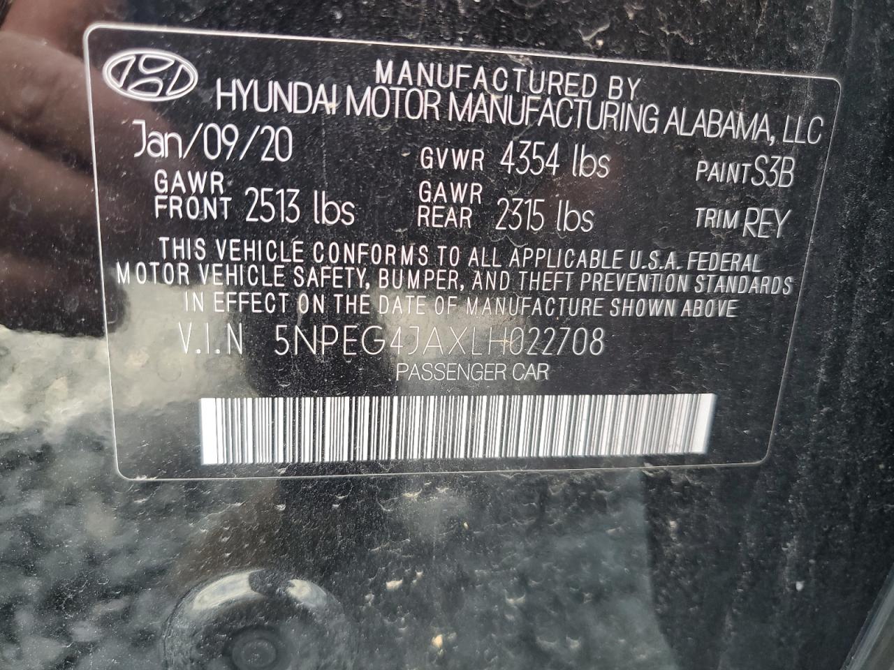 2020 Hyundai Sonata Se VIN: 5NPEG4JAXLH022708 Lot: 81748685