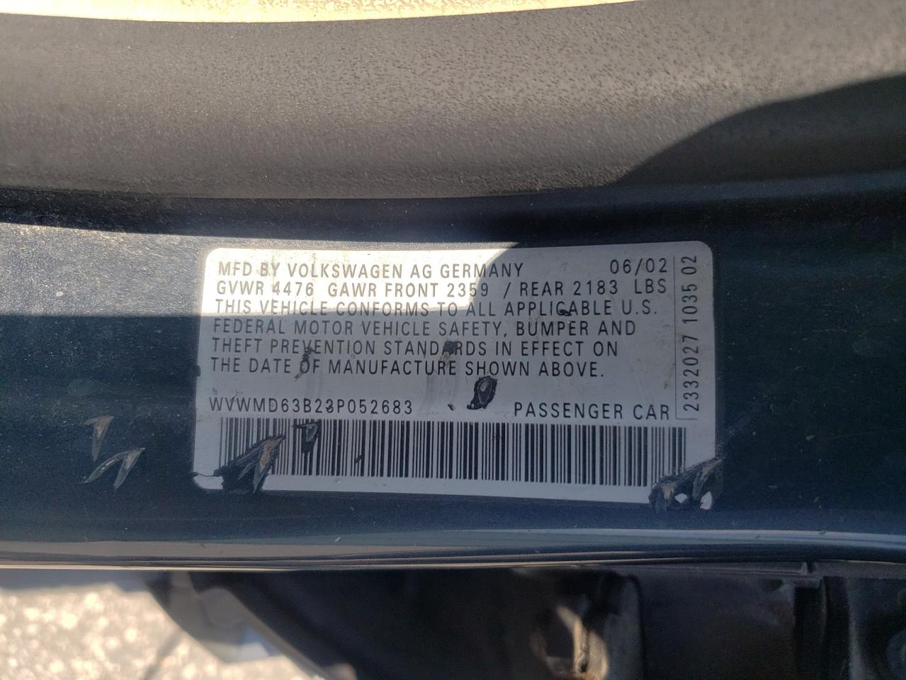 2003 Volkswagen Passat Gl VIN: WVWMD63B23P052683 Lot: 71236345