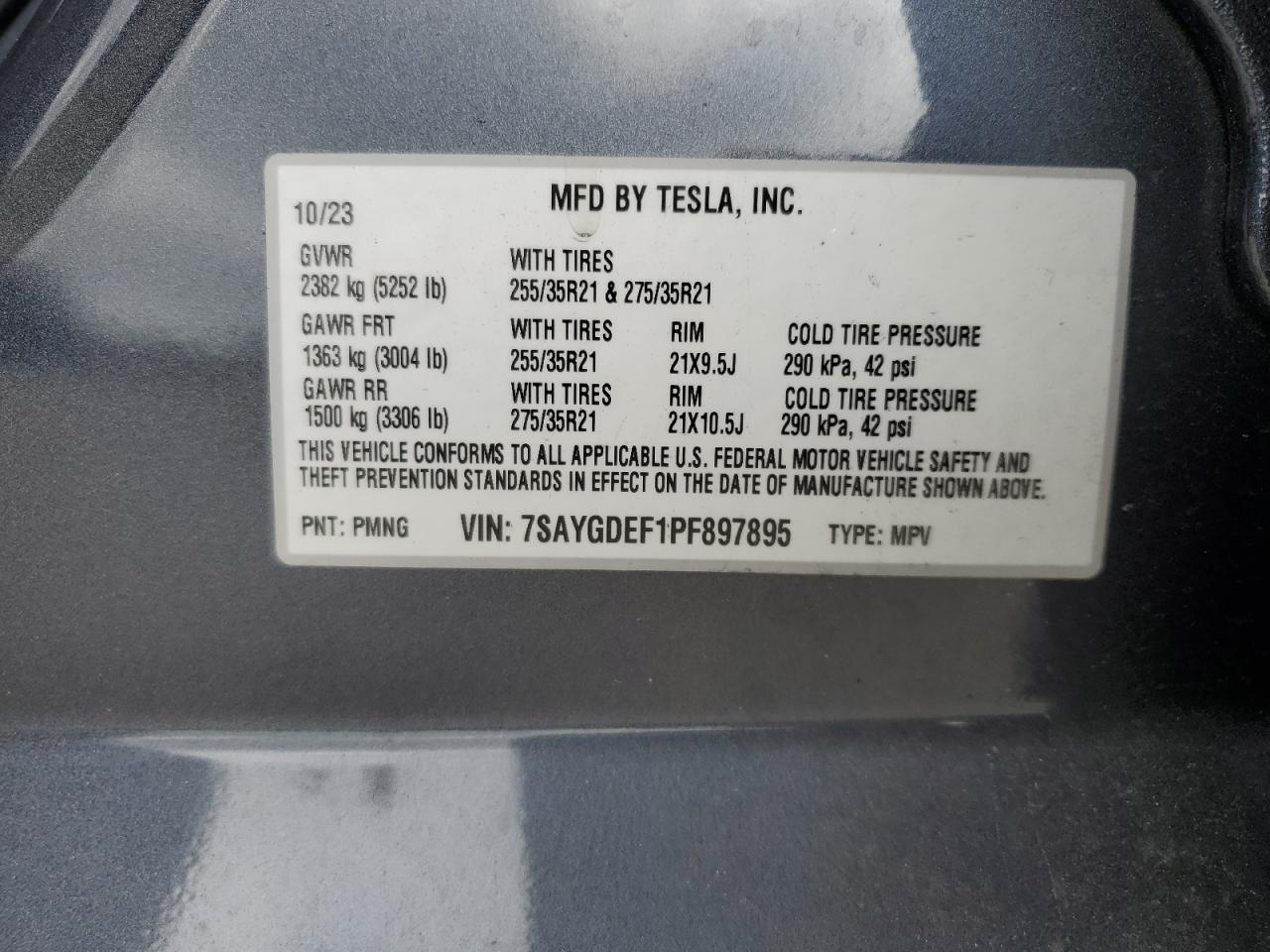 2023 Tesla Model Y VIN: 7SAYGDEF1PF897895 Lot: 80547695