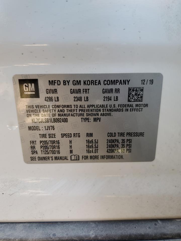 2020 Chevrolet Trax 1Lt VIN: KL7CJLSB1LB092400 Lot: 80325705