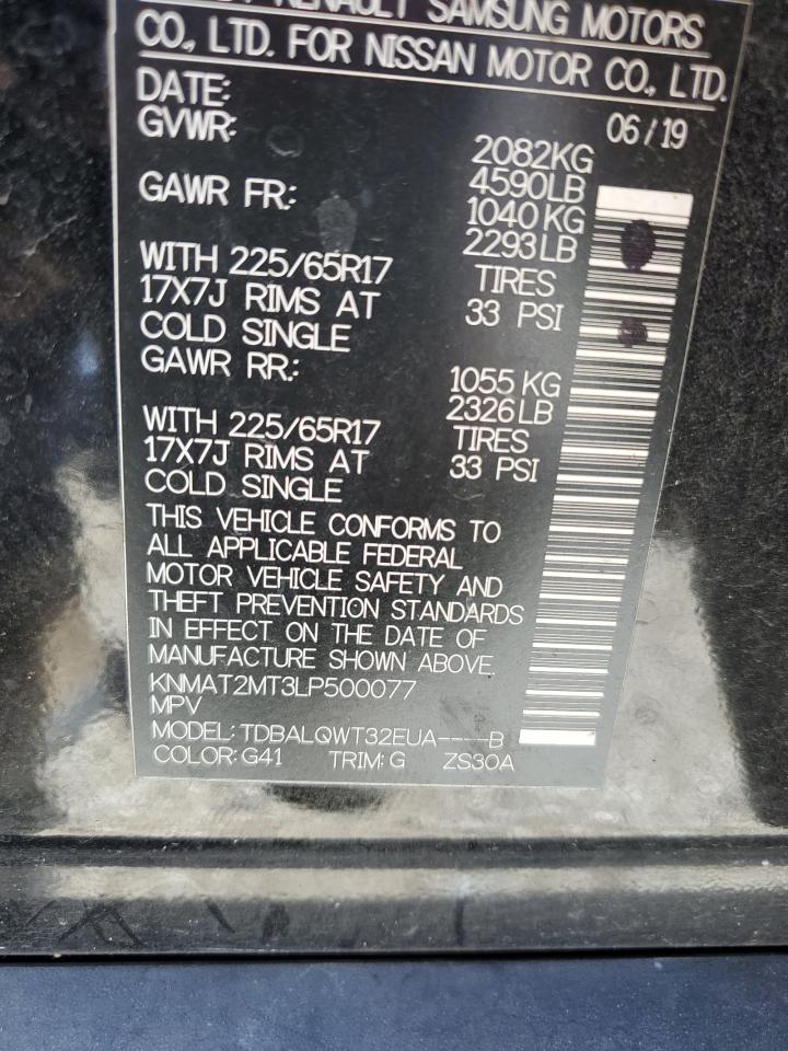 2020 Nissan Rogue S VIN: KNMAT2MT3LP500077 Lot: 83860045