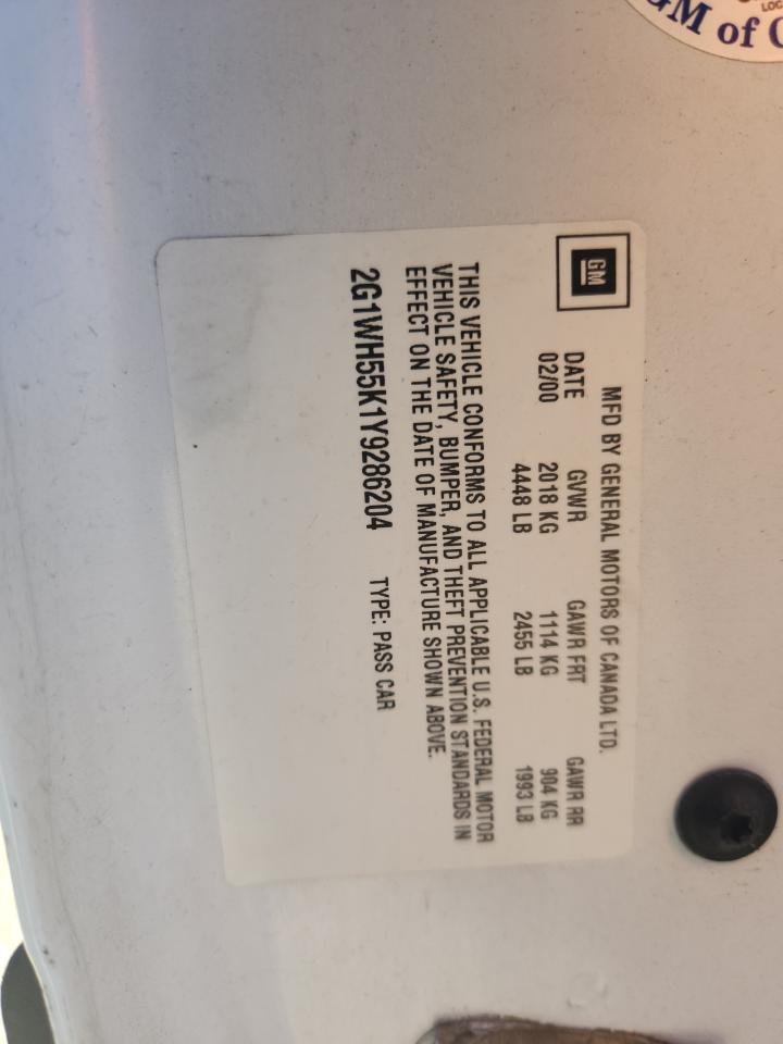 2000 Chevrolet Impala Ls VIN: 2G1WH55K1Y9286204 Lot: 81688755